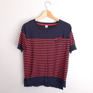 JCP Navy & Orange Striped Short Sleeve Top